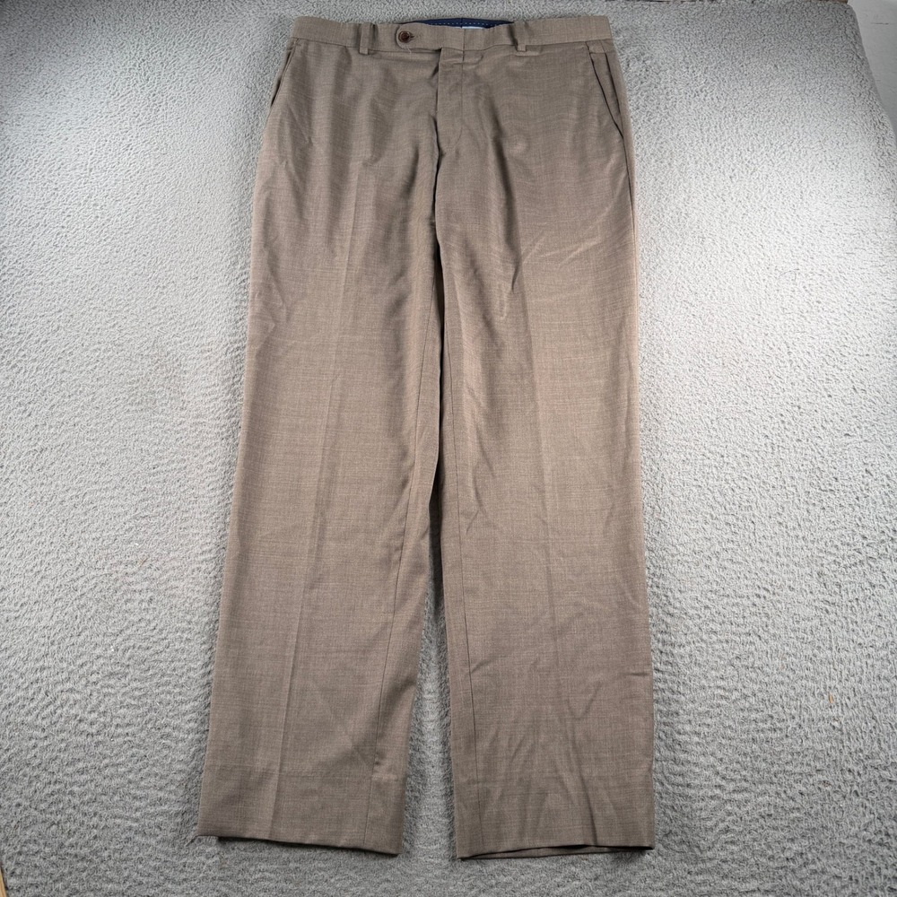 Peter Millar Dress Pants Mens 35x30 Tan Wool Blend Flat Front Union Made
